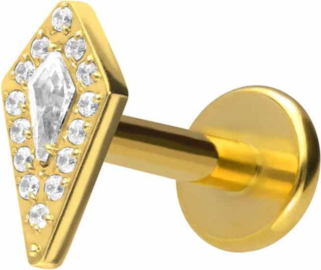 Ohrpiercing, Nasenpiercing Titan Labret mit Innengewinde KRISTALLSCHILD Gold Stablänge: 10mm | Stabstärke: 1,6mm