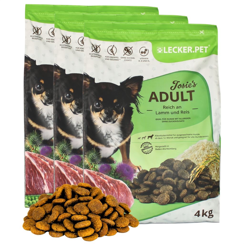 12 kg Lecker.Pet Josie's Adult Lamm & Reis Hundefutter Trockenfutter Vollnahrung