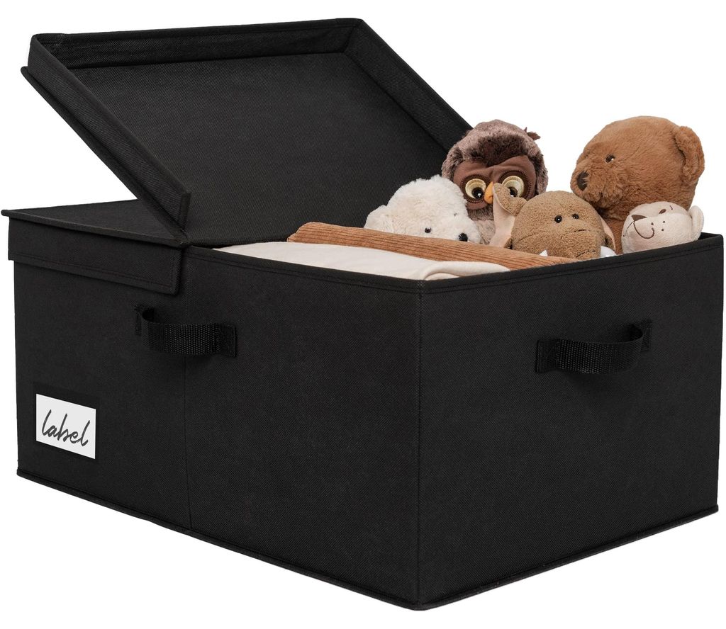 Stoff-Aufbewahrungsbox mit Deckel, 1 Stück. Faltbare Aufbewahrungsbox mit Deckel, extra große Stoffaufbewahrungsbox für Schränke, schwarzer Auf...