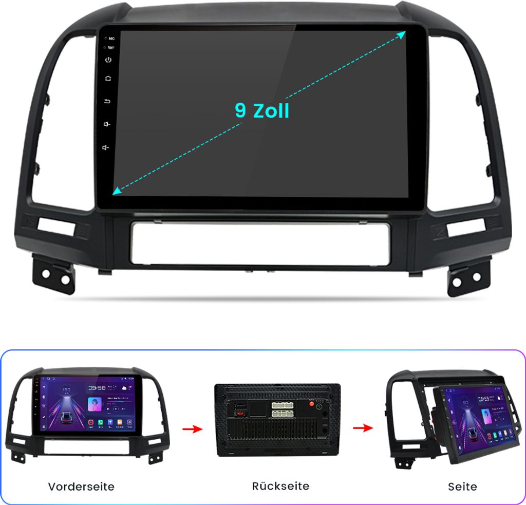 9'' DAB Carplay Navi WIFI 6+128G Pre Hyundai Santa Fe 2 Obrázok produktu 16