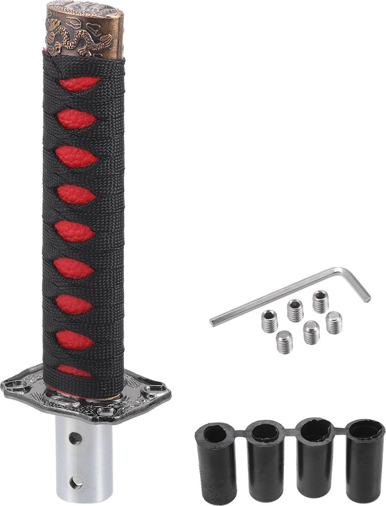 Schaltknauf-Set, 20 cm Schaltknauf Universal fš¹r Automatik- und Schaltgetriebe, langlebiges Eisen, silberfarben mit rotem Ton, mit 4 Adaptern