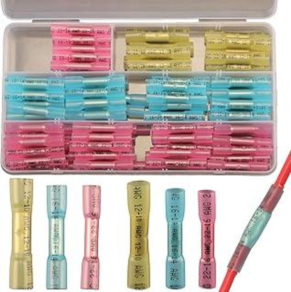 115pcs Schrumpfverbinder Kabelverbinder Wasserdicht Set Wasserdicht, 3 Types Stoßverbinder Wärmeschrumpf Verbinder Stossverbinder mit Schrumpfsch...