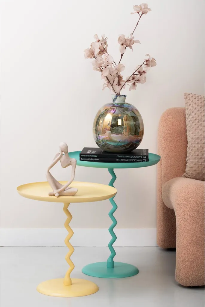 Guéridon Turquoise Zig Zag Ø44cm - Table de Chevet Originale Design - 2