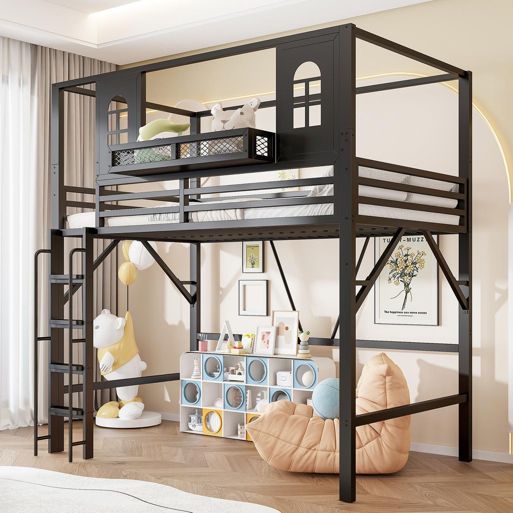 Cama nido de 90x200 cm con estante, cama infantil tipo Imagen del producto 