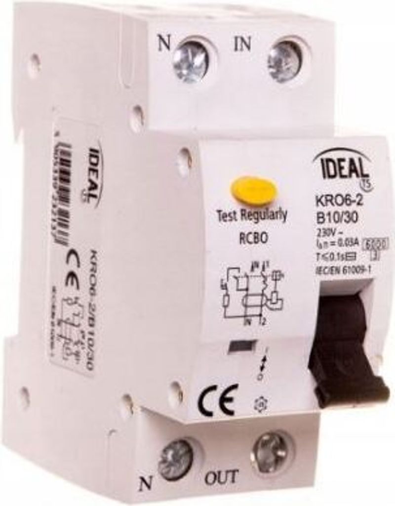 Fehlerstromschutzschalter mit Überstromschutz 2P 10A B 0,3A Kanlux KRO6-2/B10/30-A
