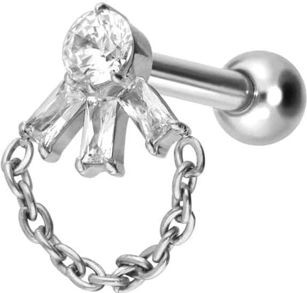 Ohrpiercing Titan Ohrpiercing mit Innengewinde LOTUSBLÜTE + KETTE Silber Stablänge: 6mm