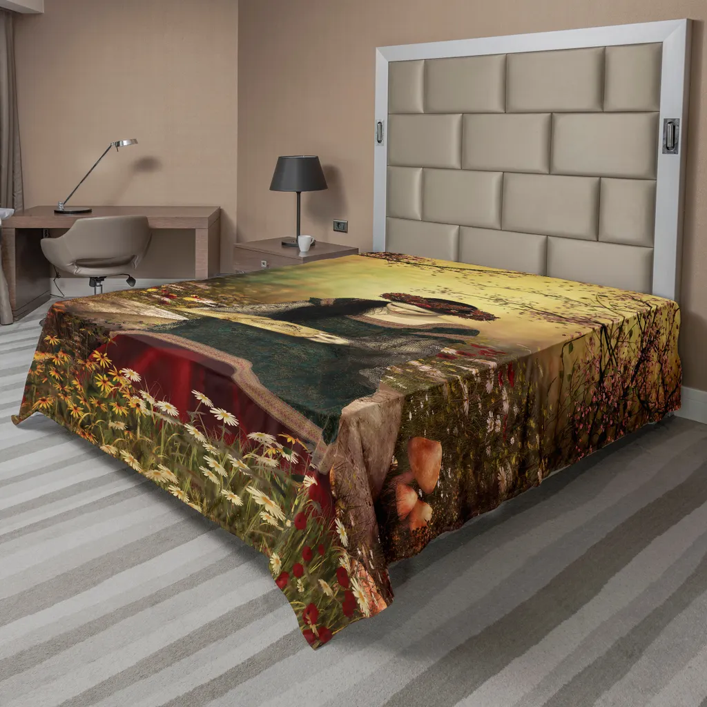 Drap plat médiéval ABAKUHAUS Dame lisant dans la forêt 260 x 228 cm