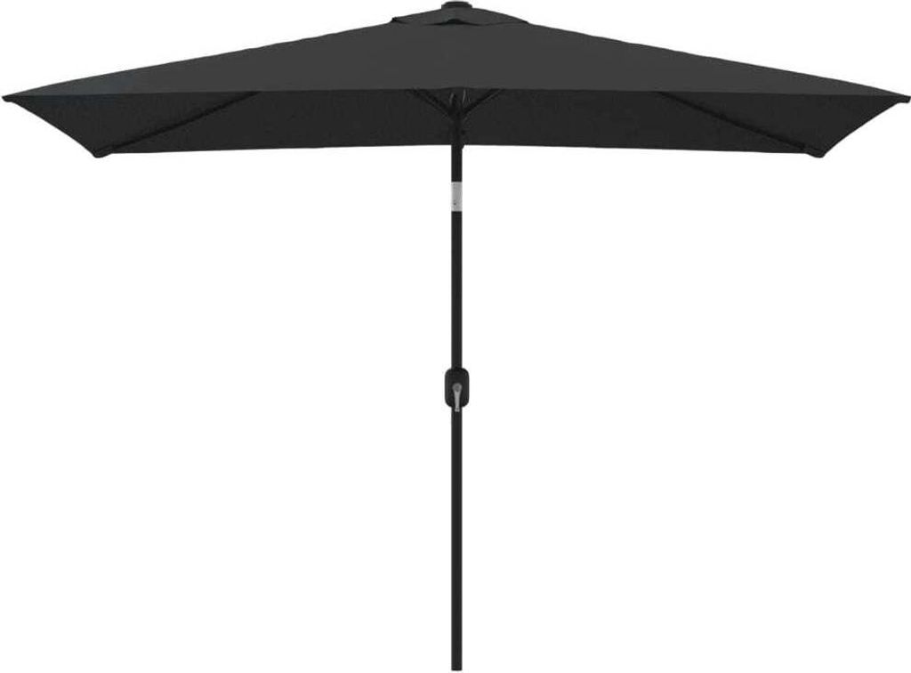 A black rectangular patio umbrella is shown against a white background.
