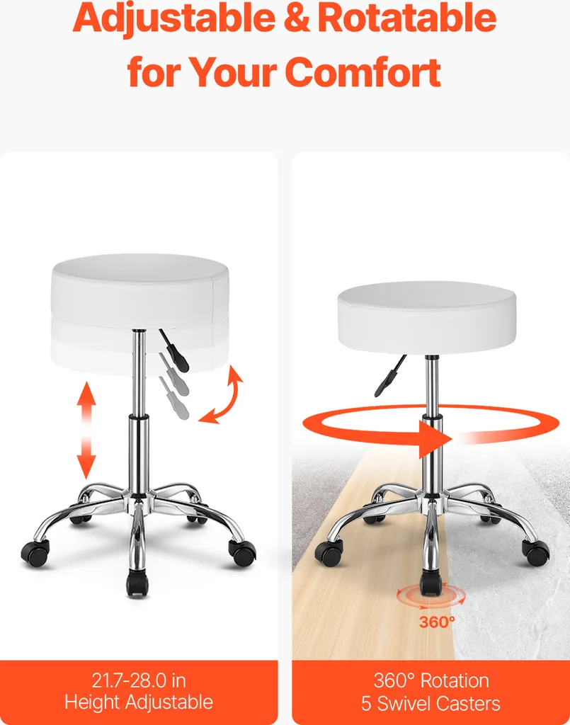 Siège de selle ergonomique pivotant tabouret à roulettes blanc VEVOR - 4