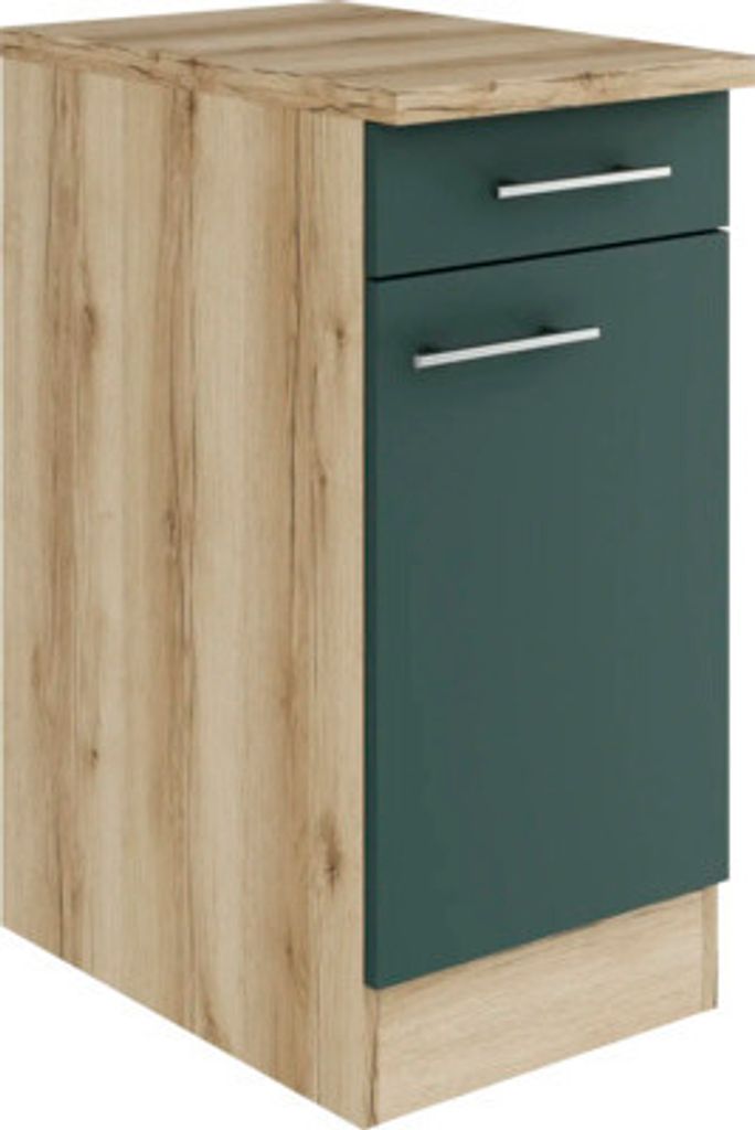 Optifit Unterschrank mit Schublade und Drehtür Savona405 BxTxH 40 x 60 x 84,8 cm grün matt zerlegt Anschlag reversibel KUSA U406-9+