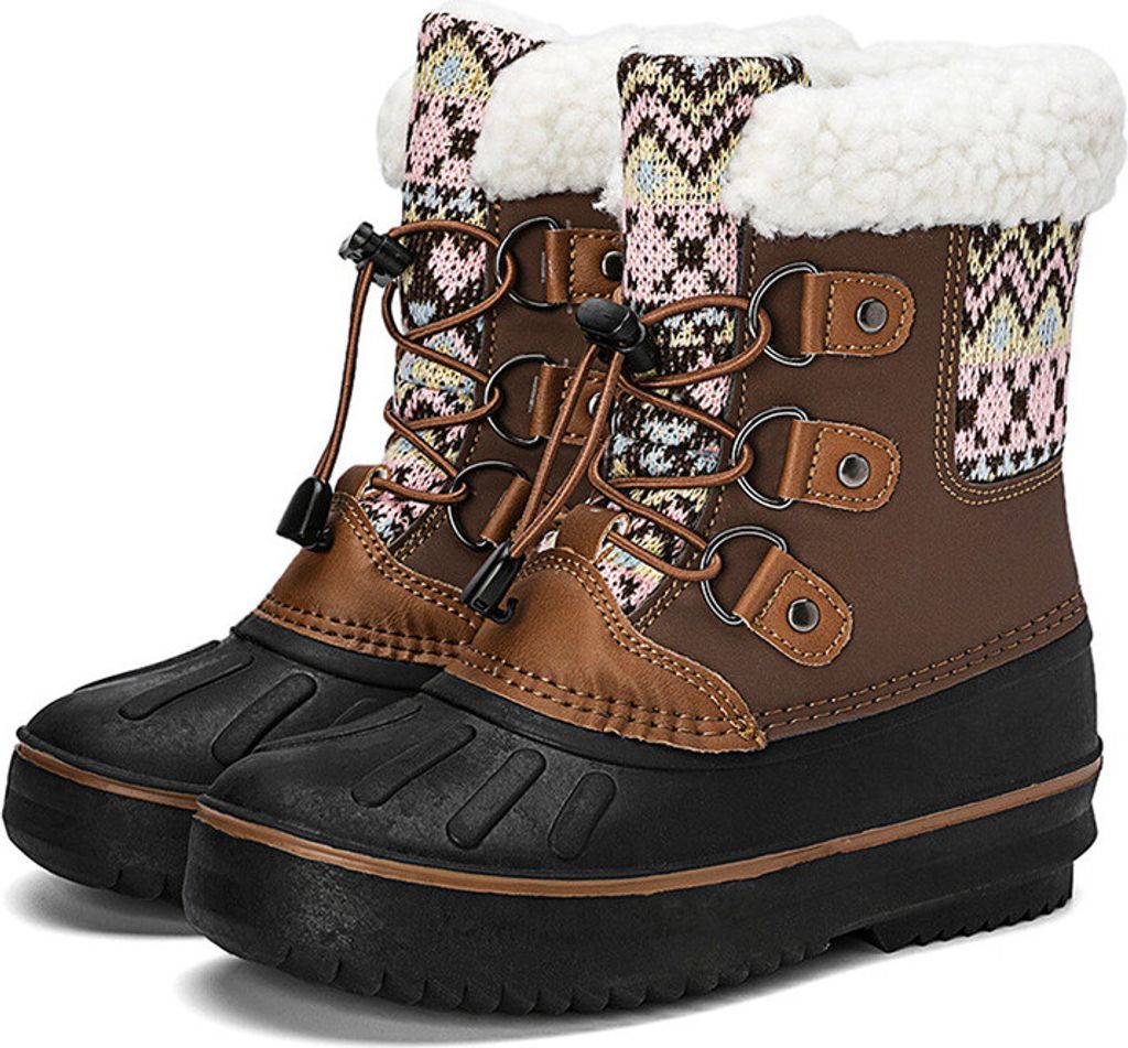 ASKSA Maedchen Winterstiefel Warm Gefuetterte Schneestiefel Wasserdicht Boots Rutschfeste Snow Boot, Braun, Groesse:33