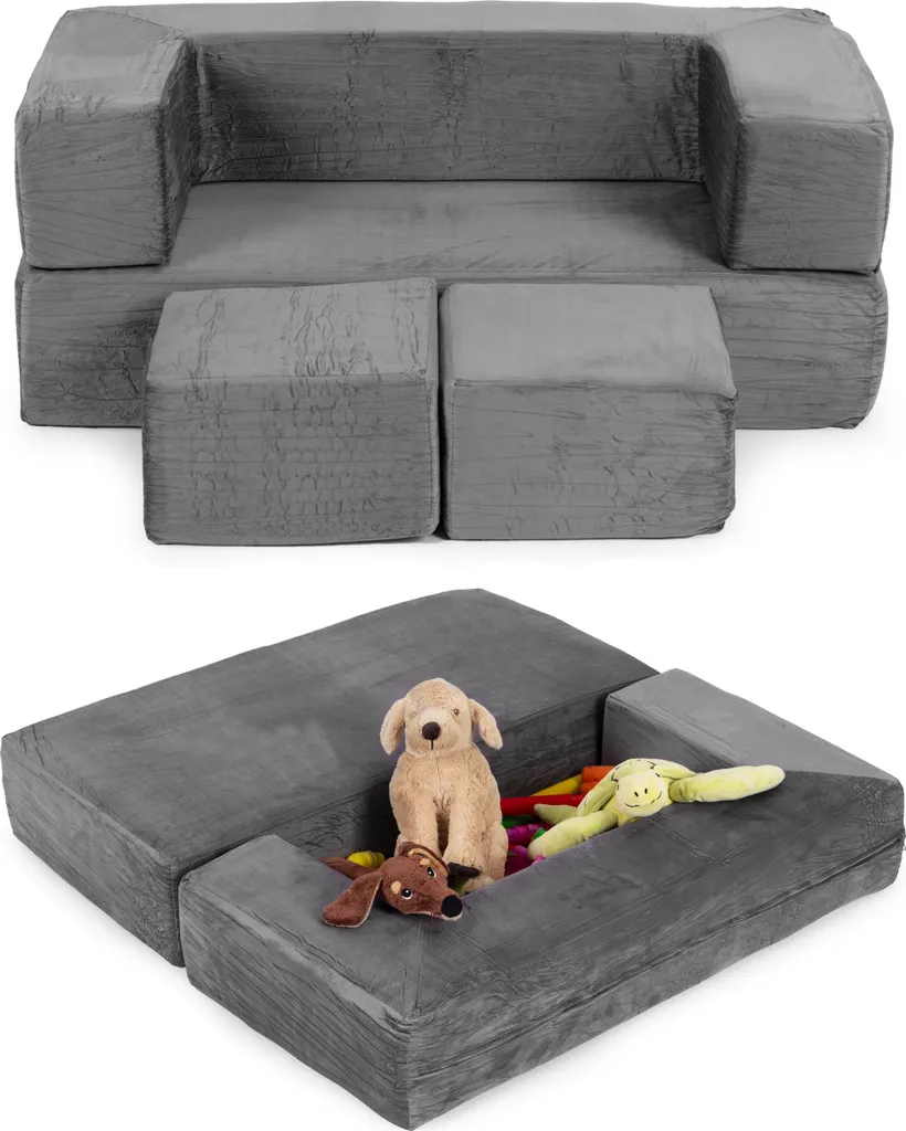 Canapé pliable enfant gris avec 4 coussins déhoussables confortables