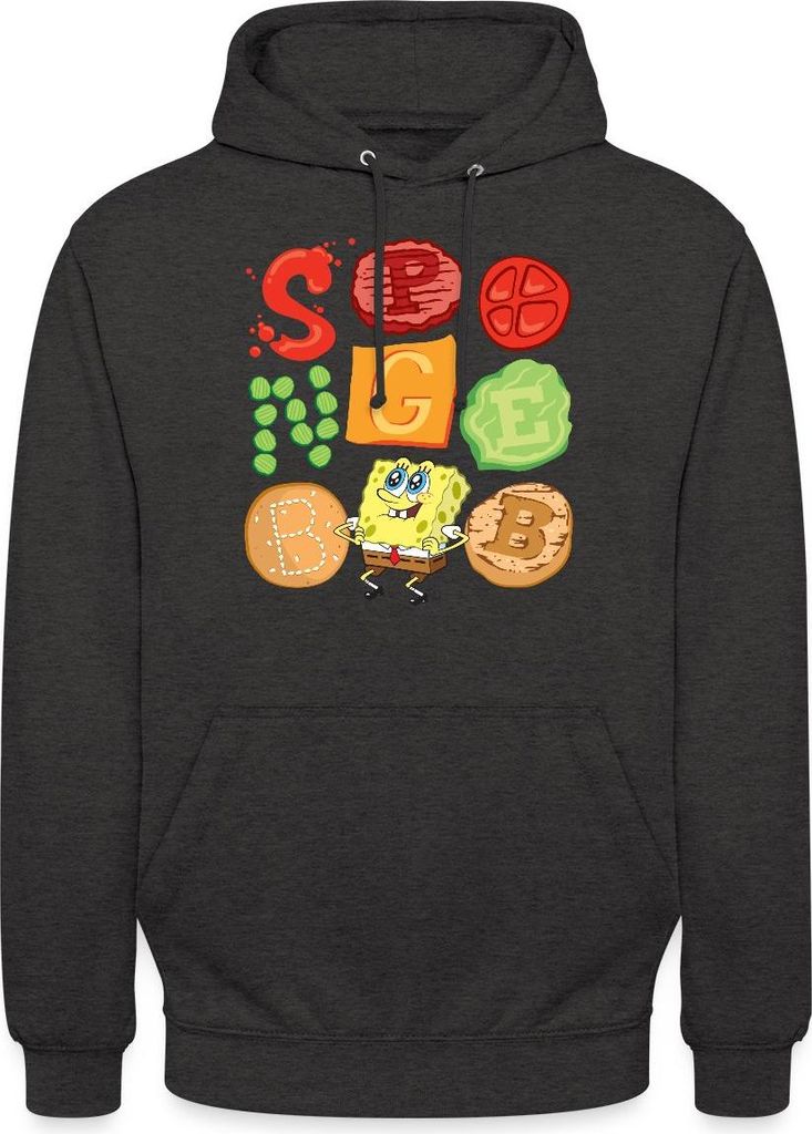 Spreadshirt Spongebob Schwammkopf Burger Zutaten Design Uni Hoodie, S, Anthrazit