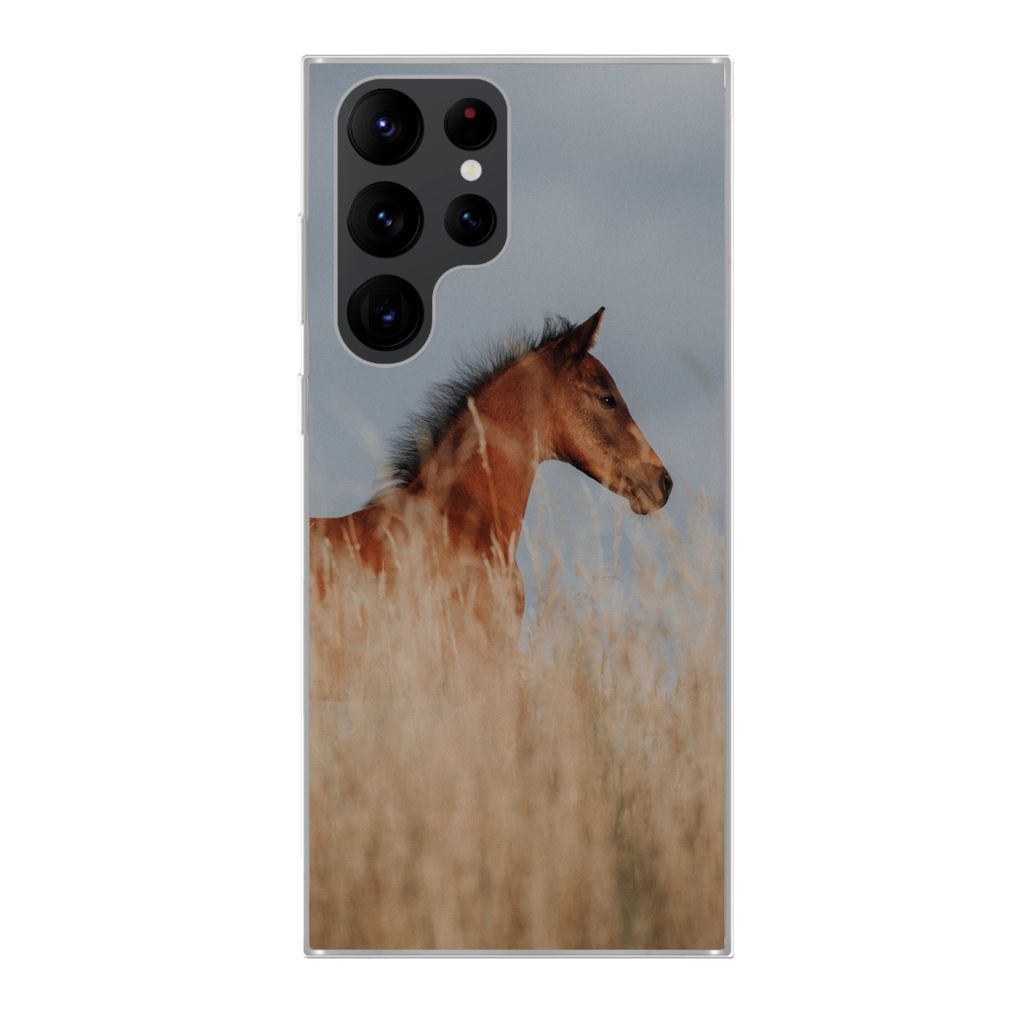 MuchoWow Handyhülle Schutzhülle Hülle für Samsung Galaxy S22 Ultra Pferd - Luft - Gras Silikon Softcase Handy Hülle - Abbildung