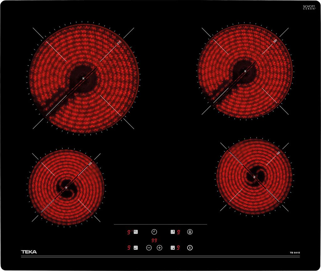 Teka TB6415 (40239042) Elektro-Kochfeld, Glaskeramik, 60,5 cm Breite, 4 Kochstellen, Sensor-Bedienelemente