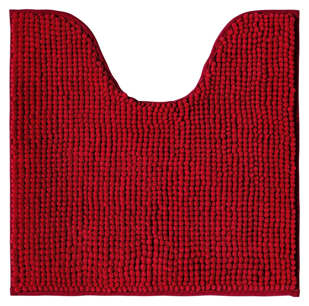 Tapis WC Chenille Rouge 45x45cm Antidérapant avec Découpe - Lavable