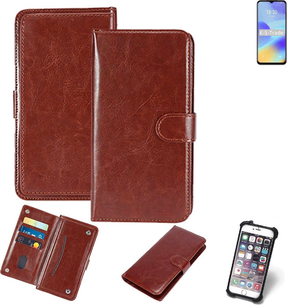 K-S-Trade 360° Hülle kompatibel mit Meizu M10 braun Kunstleder Case BookCase WalletCase Kunstlederederhülle Handyhülle, Rundumschutz Bumper (1x)