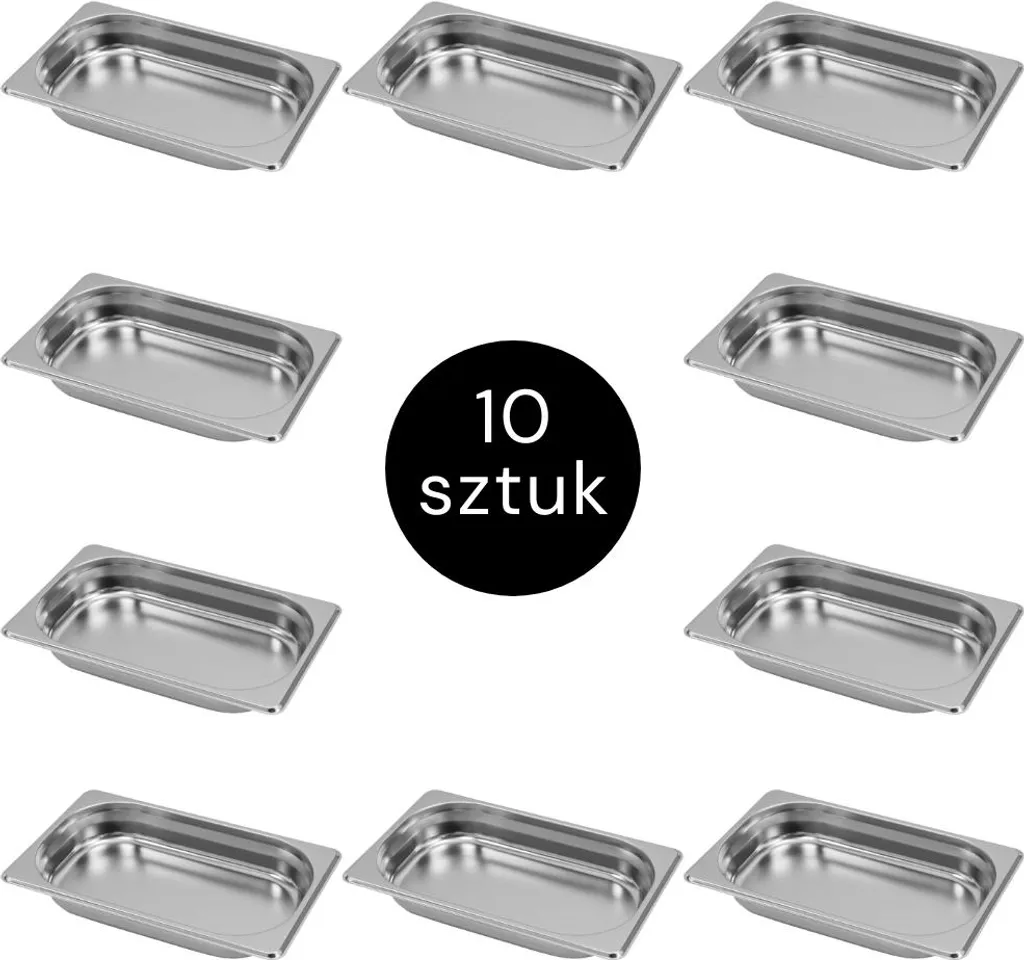 Bac GN 1/4 Inox 265x162mm : Lot de 10 Récipients Anti-Corrosion Mega-M