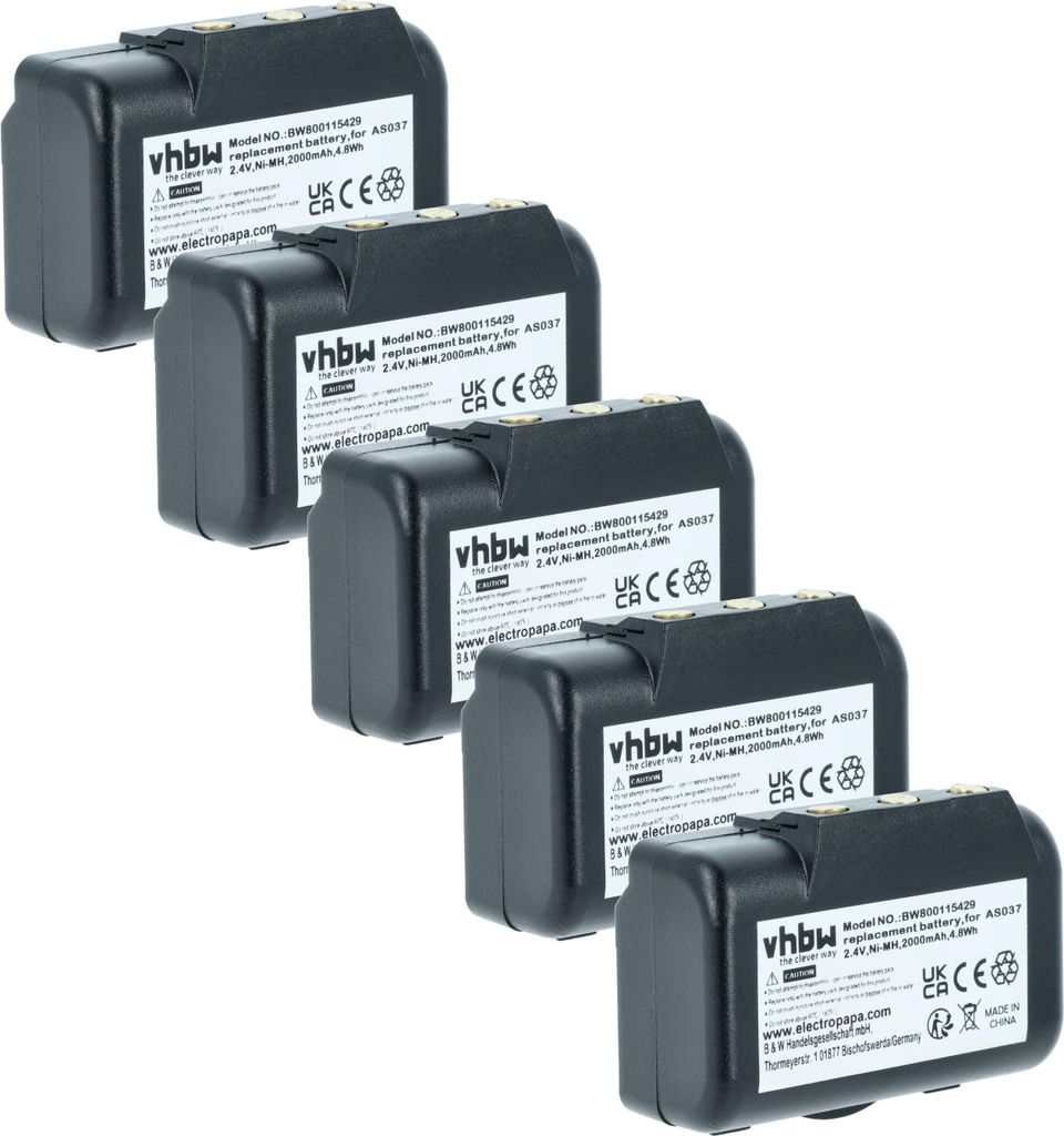 vhbw 5x Akku kompatibel mit IMET I060-AS037, M550S Wave L, BE5000 Industrie-Funkfernsteuerung Fernbedienung (2000 mAh, 2,4 V, NiMH) - Schwarz