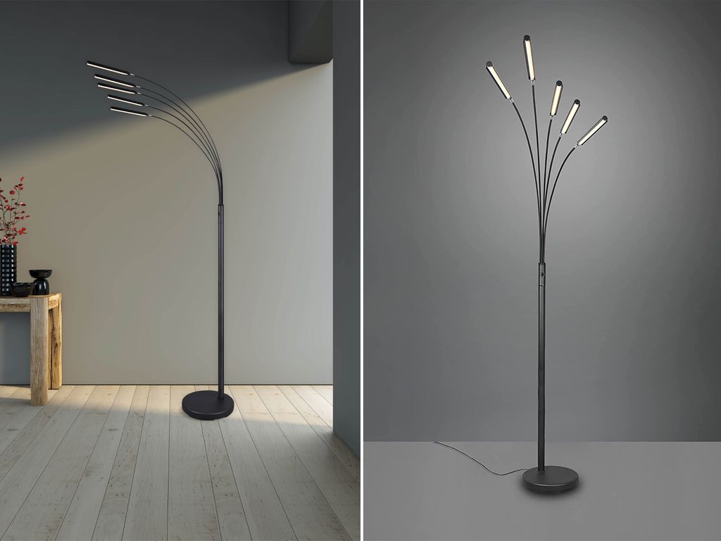 Lampada da terra a LED REED 5 bracci in metallo nero, Immagine del prodotto 