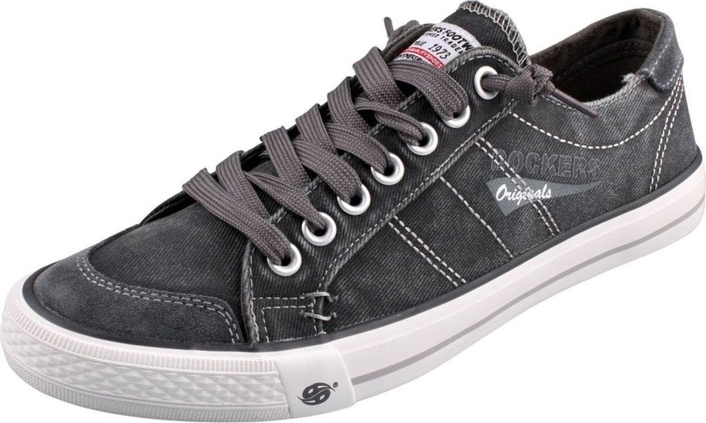 A single gray sneaker is shown from a three-quarter side view against a white background.