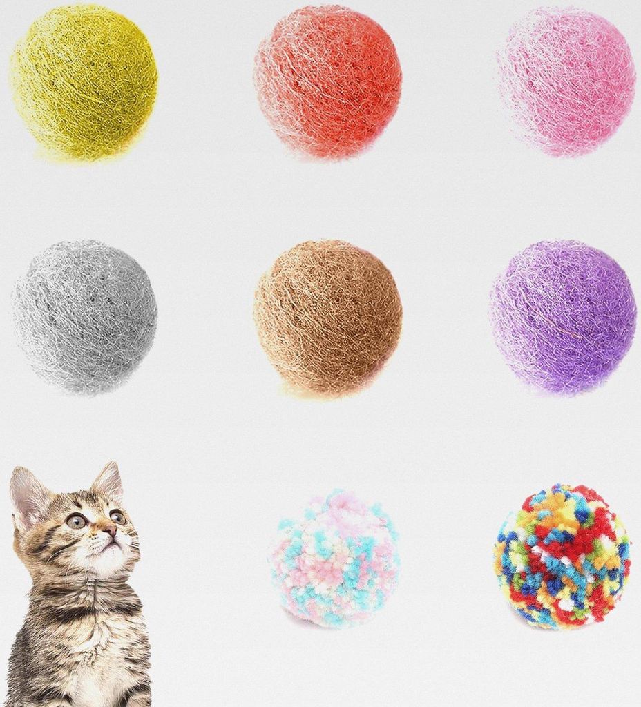 6 Wollknäuel, mit 2 Plüschbällen Interaktive Katzenspielzeugbälle Filzbälle Kätzchenspielzeug Plüschfangbälle Elastische Kaubälle Für Tra...