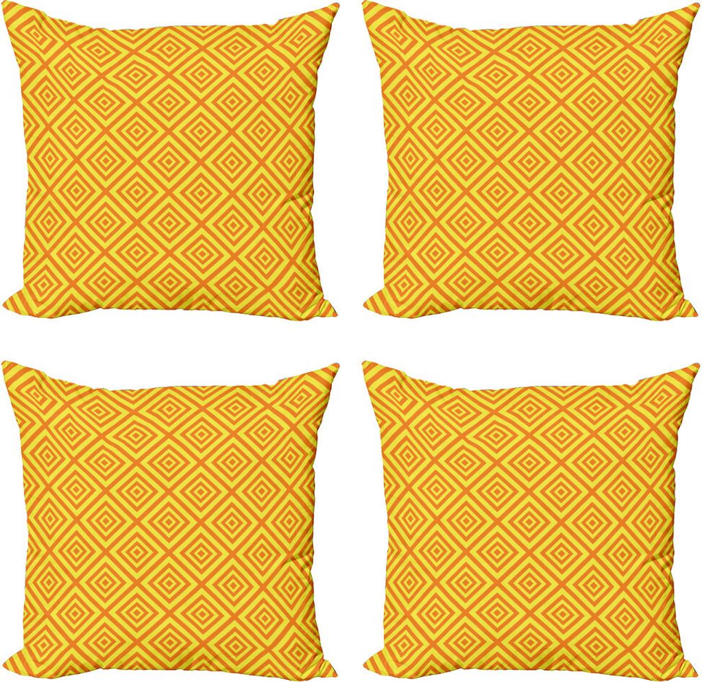 ABAKUHAUS Orange und Gelb Kissenbezug Set (4 Stück), Rhombus Gitter, Moderner Doppelseitiger Digitaldruck, 50 cm x 50 cm, Orange und Gelb