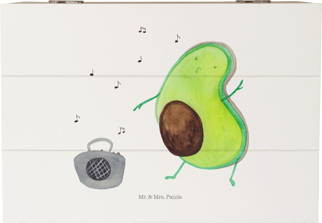 Mr. & Mrs. Panda Box Avocado Tanzen 22 x 15 cm - Weiß - Geschenk, schatzkiste holz, Singen, geschenkkiste, Holzkiste mit Deckel, Holzbox, Musik, F...