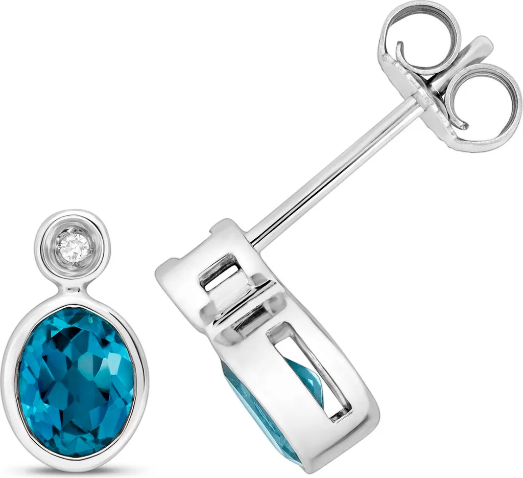Boucles d'oreilles Topaze Bleue de Londres et Diamants sur Or Blanc 9K