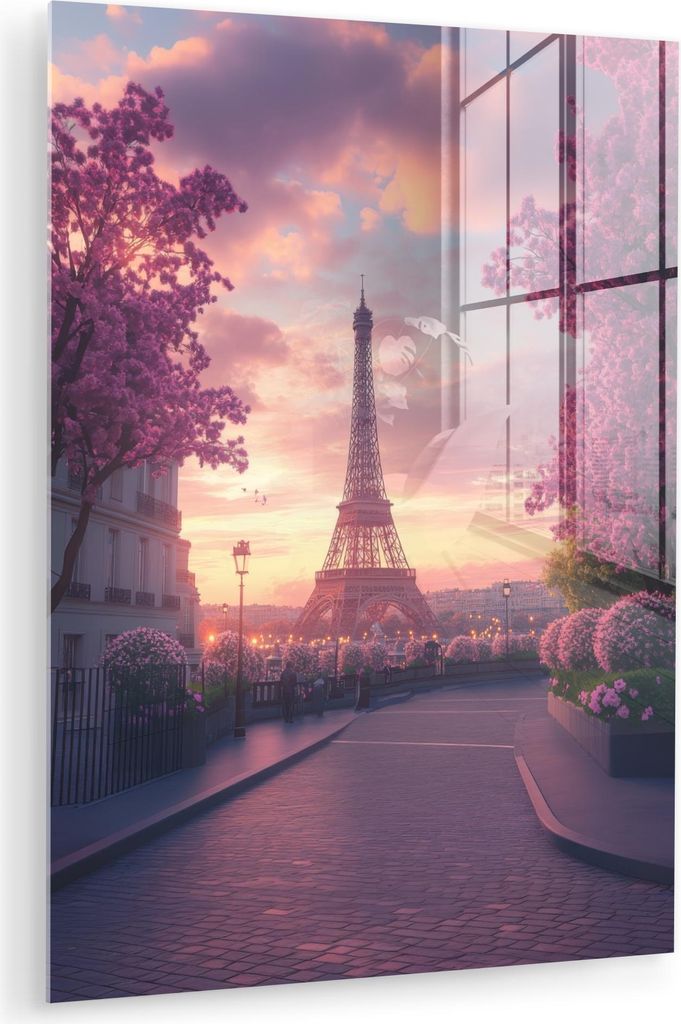 MuchoWow Glasbilder - Bilder auf Wandbild - Foto auf Glas Eiffelturm - Paris - Rosa 60x80 cm Wanddekoration aus Glas - Acrylglasbild - Acrylbilder ...