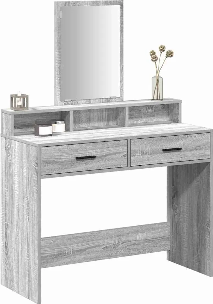 Tavolino da Toilette Grigio Sonoma 100x41x140 cm | Mobile Trucco con Specchio