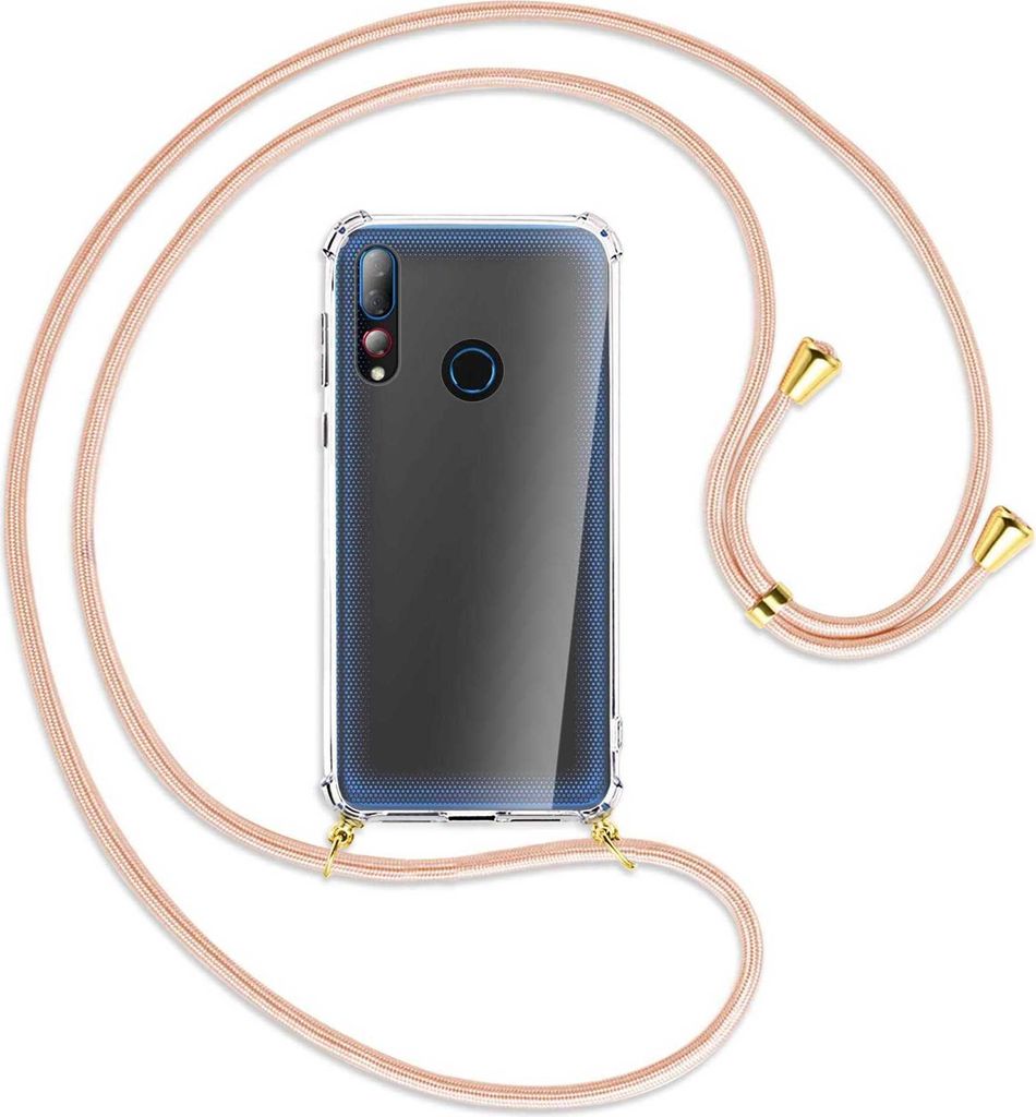 Handykette Backcover-Schutzhülle mit Band (Metall goldfarben) für HTC Desire 19 Plus / 19s - rose peach