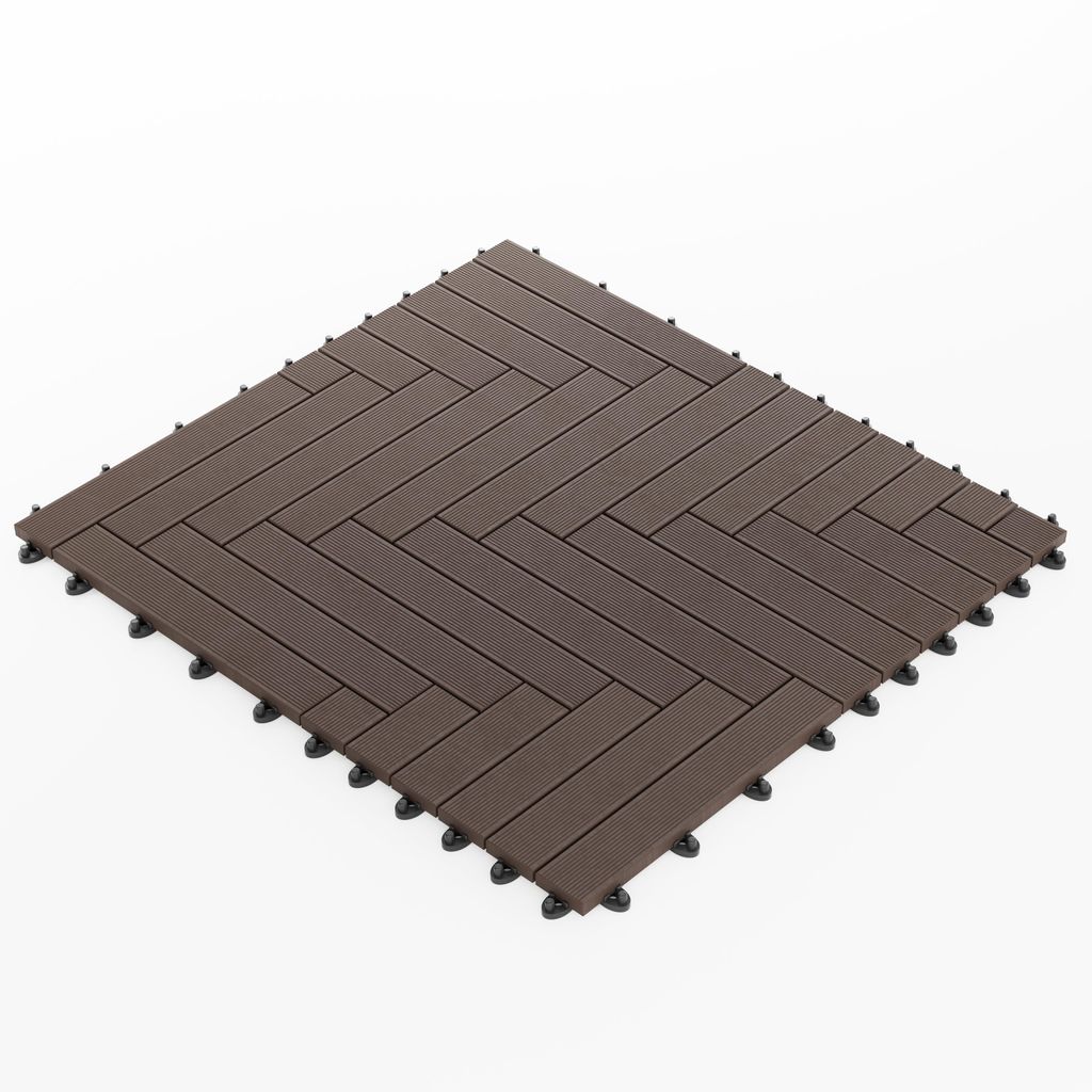 GUMI Terrassendielen Terrassenfliesen WPC Komposit 1 m² – Modulares System für Balkon und Terrasse | Montage ohne Werkzeug | Fischgrätenmuster...