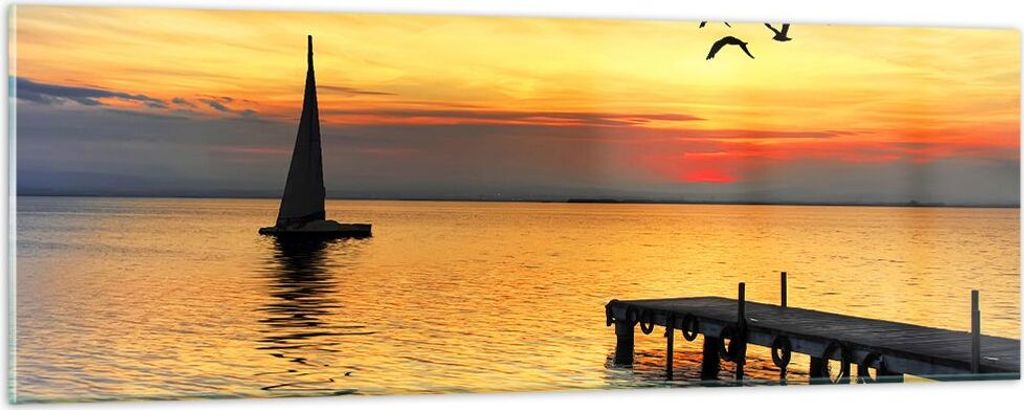 Bilder auf glas - Strand landschaft wasser brücke - 90x30cm - Glasbilder - Wandbilder - Kunstdruck - zum Aufhängen bereit - Wanddekoration aus Gl...