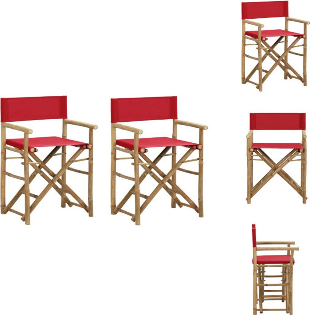 vidaXL Klappbare Regiestühle 2 Stk. Rot Bambus und Stoff - Gartenstühle