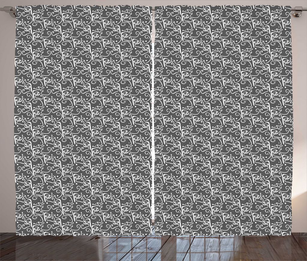ABAKUHAUS Kunst Rustikaler Vorhang, Zufällige Kurven und Tupfen, Wohnzimmer Universalband Gardinen mit Schlaufen und Haken, 280 x 225 cm, Grau und...
