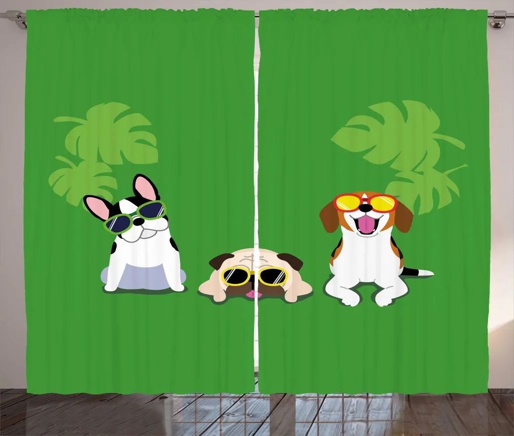 Rideaux Universels Anti-Vis-à-Vis Vert Tilleul 280x225 Chiens Rigolos