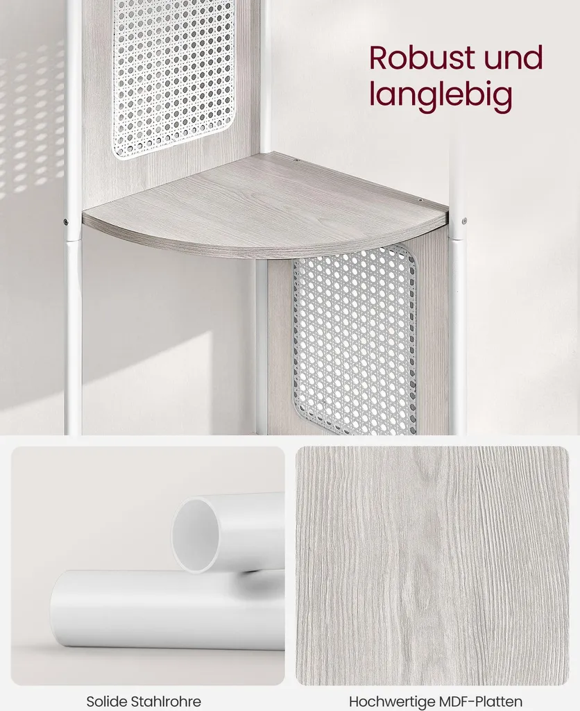 Bibliothèque d'angle beige avoine avec rotin pour petit espace et studio - 6