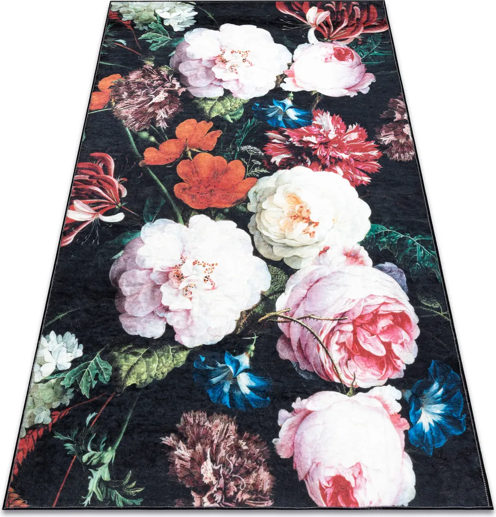 Tapis de Sol Anti-Glisse et Lavable 80x150 cm pour Cuisine Noir et Rose