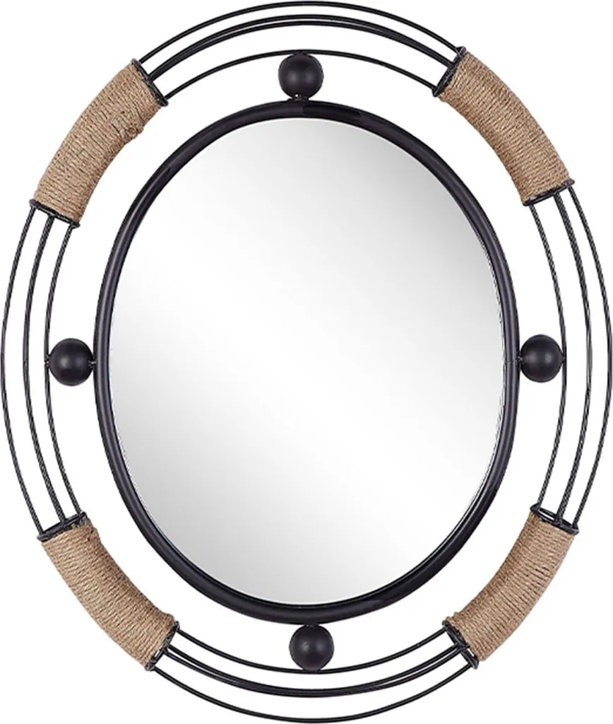 Miroir de Chambre Ovale en Métal et Jute 55 cm pour Agrandir l'Espace