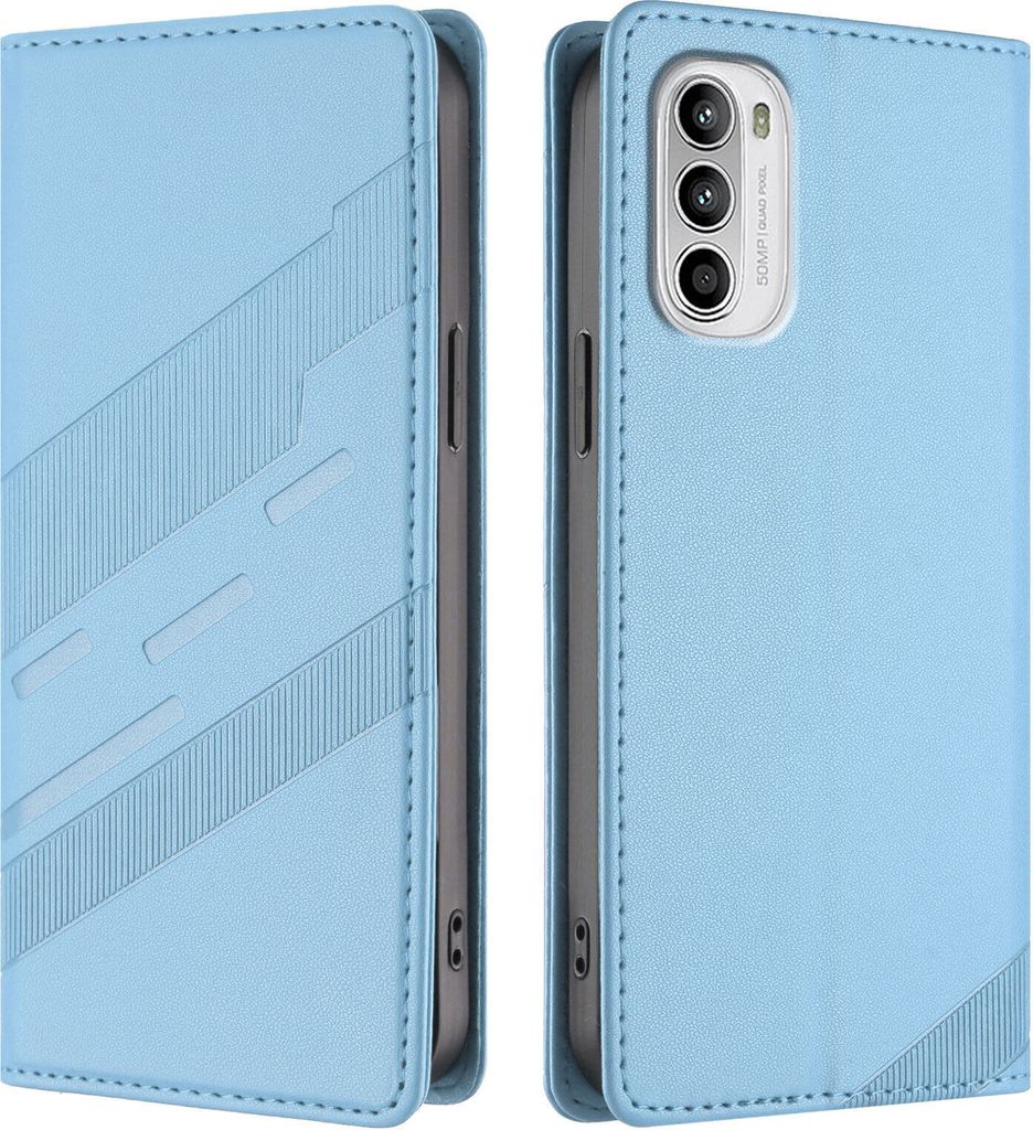 Hülle für Motorola Moto G 5G 2022, Kunstleder Brieftaschen Handyhülle mit Kartenfach und Standfunktion Hellblau