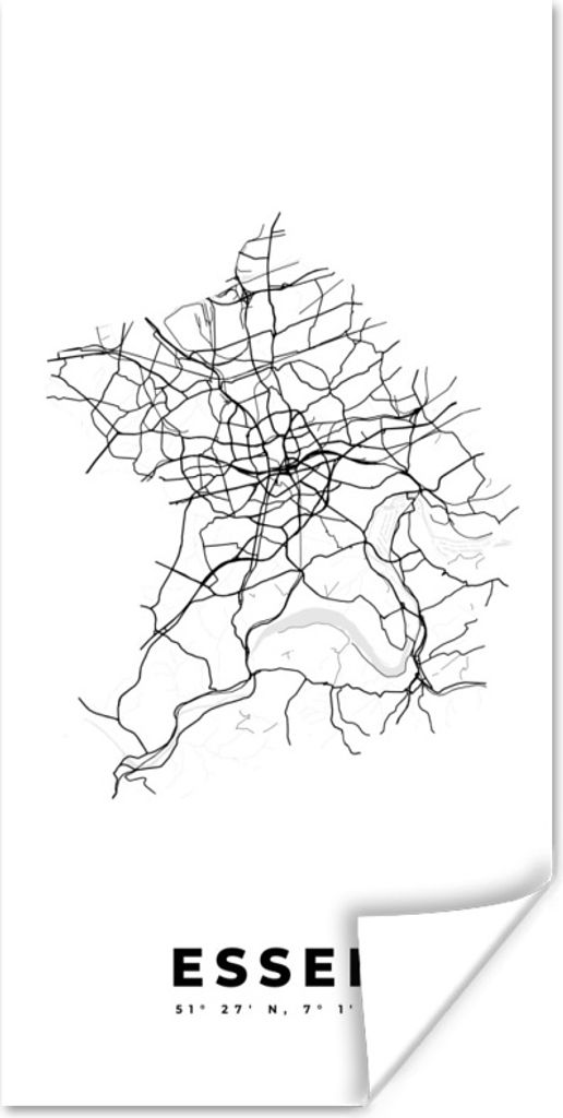 MuchoWow Poster Stadtplan - Schwarz-weiß - Karte - Essen - Deutschland - Karte 20x40 cm - Plakat - Foto