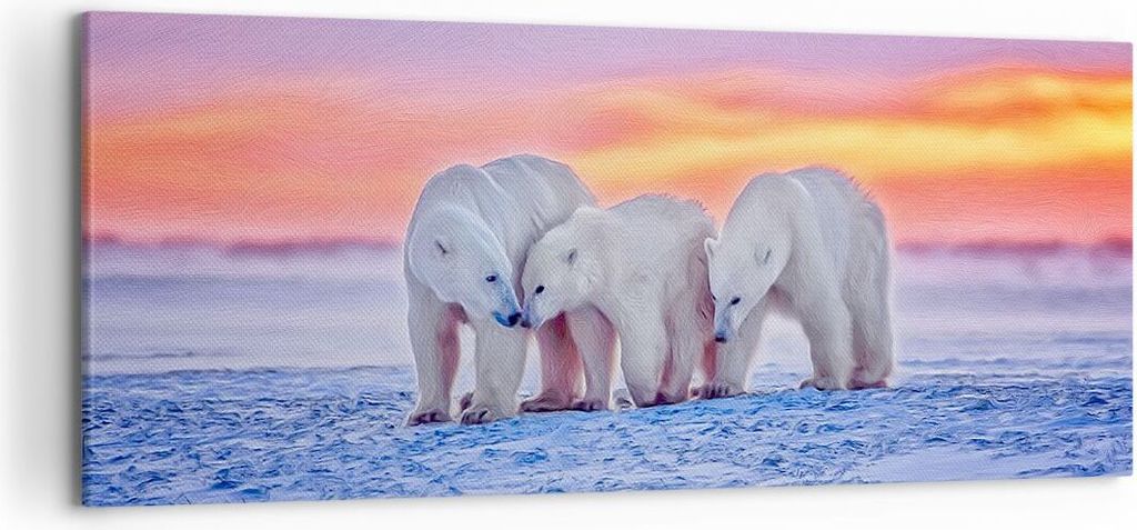 Bild auf Leinwand - Leinwandbild - Bären Winter Schnee Familie - 120x50cm - Wand Bild - Wanddeko - Leinwanddruck - Bilder - Kunstdruck - Wanddekor...
