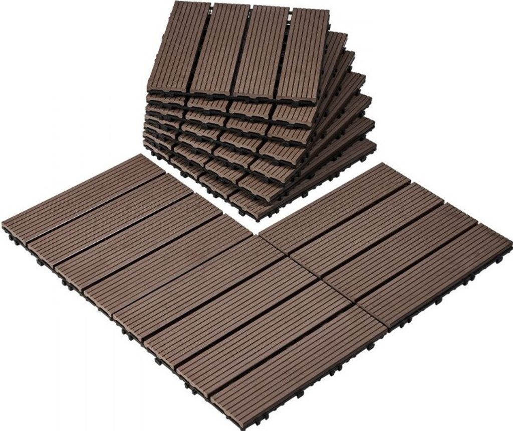 Terrassenfliesen 30x30 cm - 10x Klickfliesen Dunkelbraun - Balkonfliesen für Terrasse - Pflegeleichte Fliesen für Außenbereiche