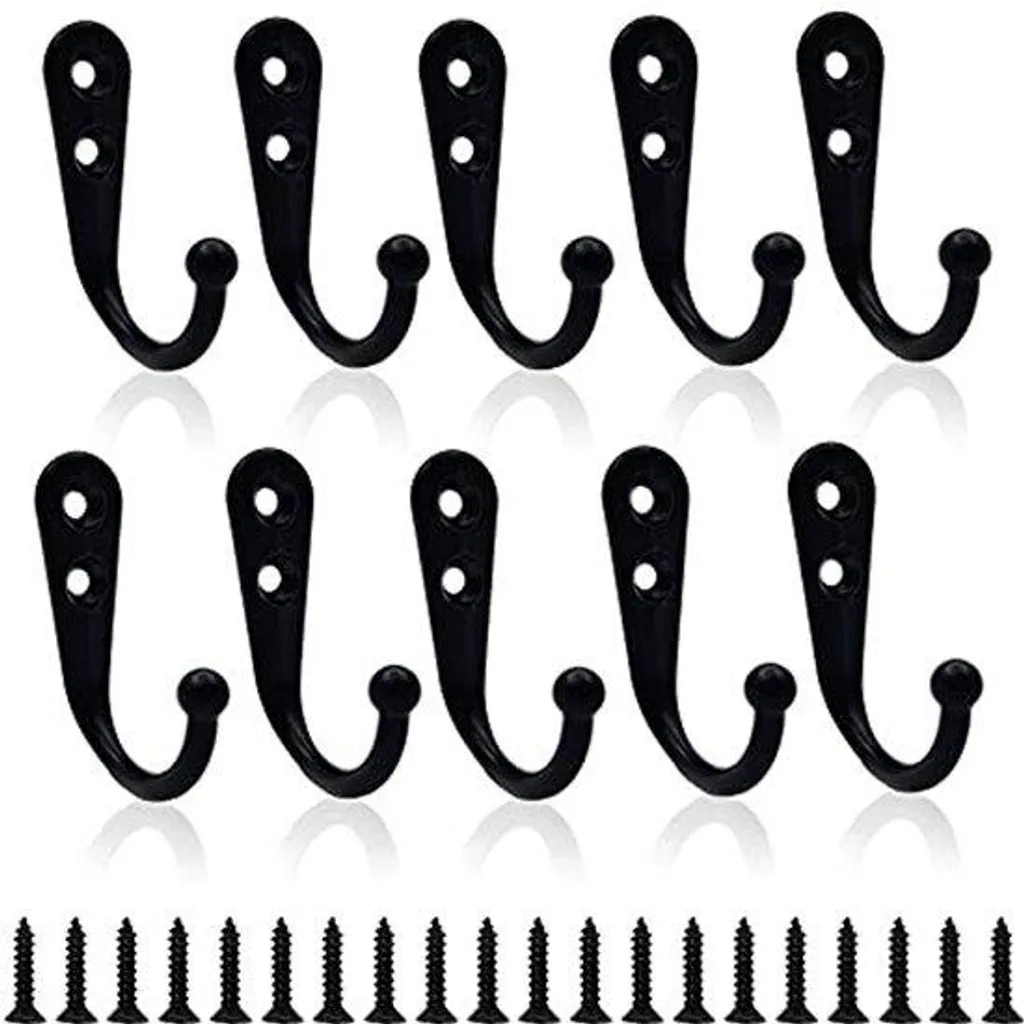Crochets muraux noirs lot de 10 robustes pour manteaux et sacs à main