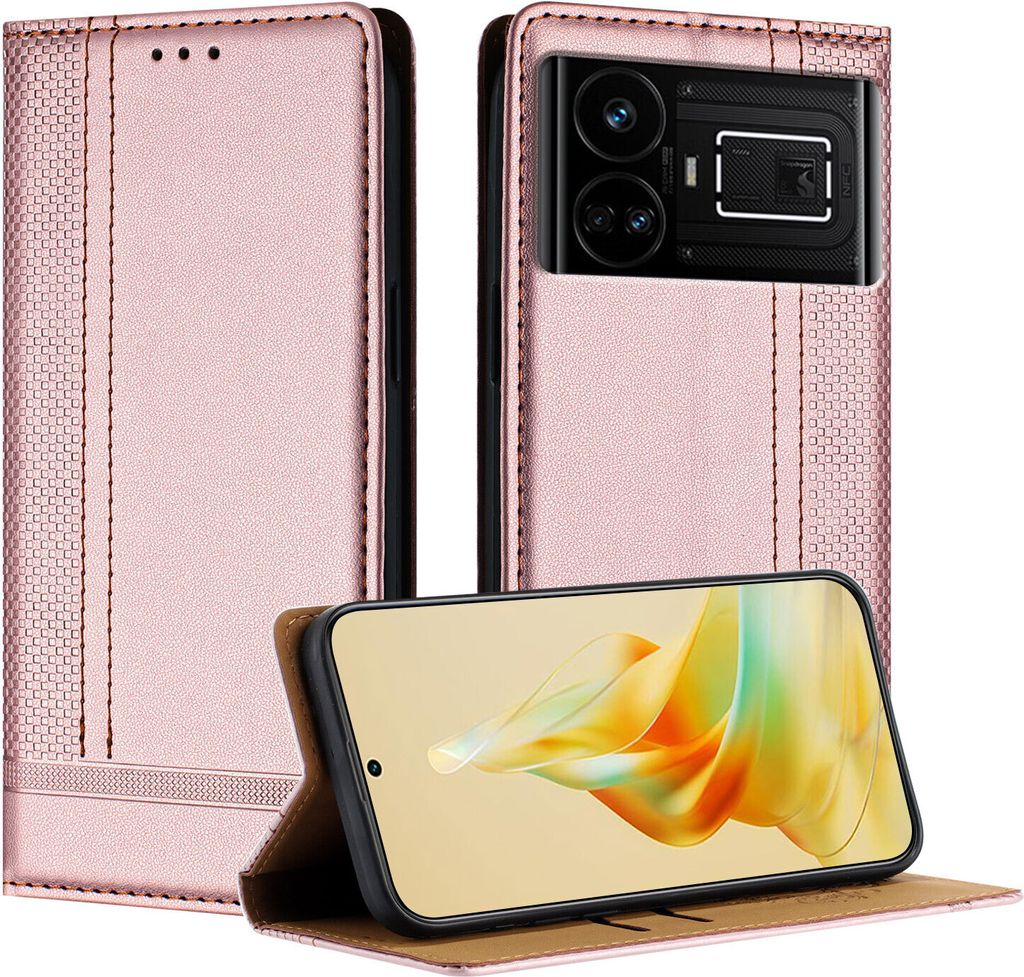 Handyhülle für Realme GT5 5G Leder Flip Klappbare Schutzhülle mit Standfunktion Pink