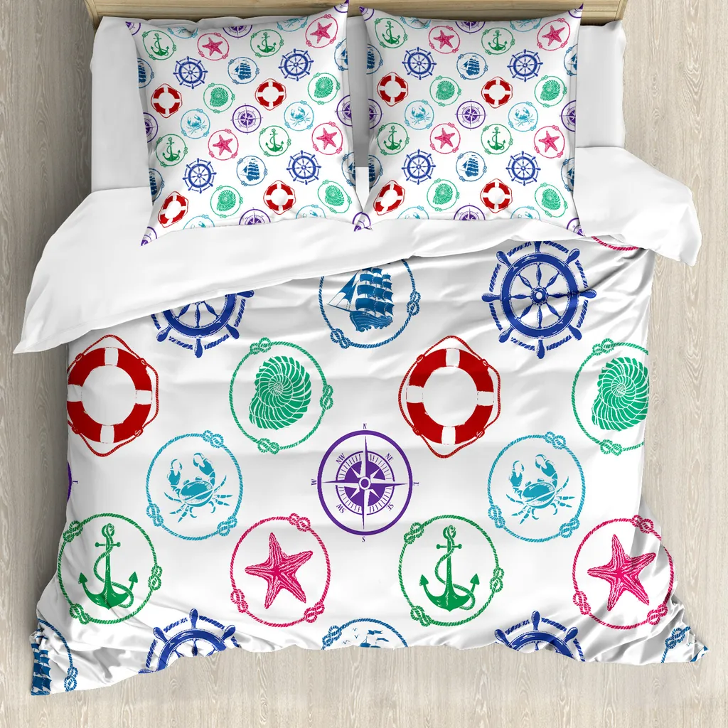 Set Copripiumino Matrimoniale ABAKUHAUS Nautico Bussola Verde Rosso