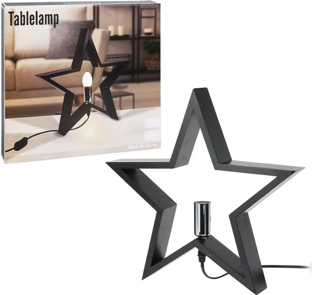 Décoration de Table Noël Étoile Lumineuse Bois Blanc Lampe LED 34cm