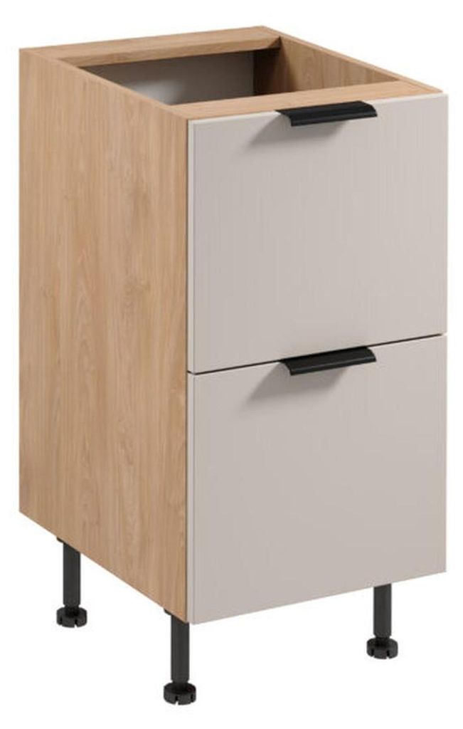 Küchenschrank Küchenunterschrank Schrank 2 Schubladen Beige-Weiß Modern