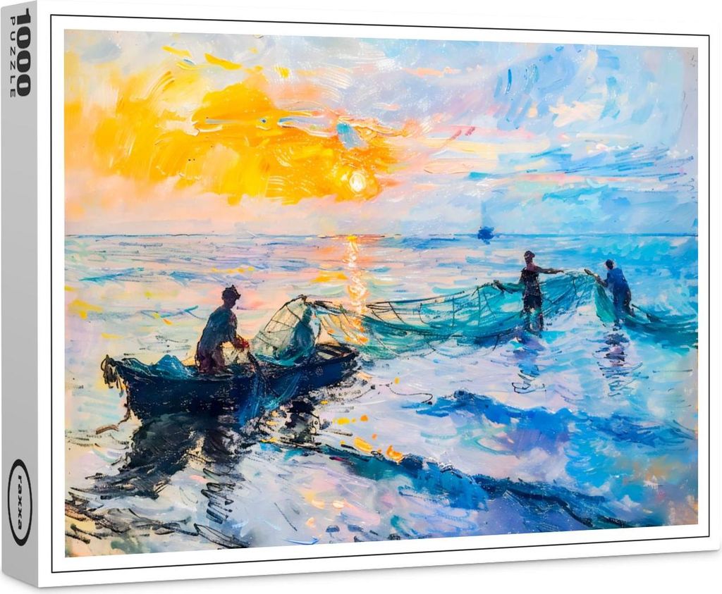 raxxa Premium-Puzzle "Fishermen at Sunset Impressionist Coastal Scene", 1000 Teile